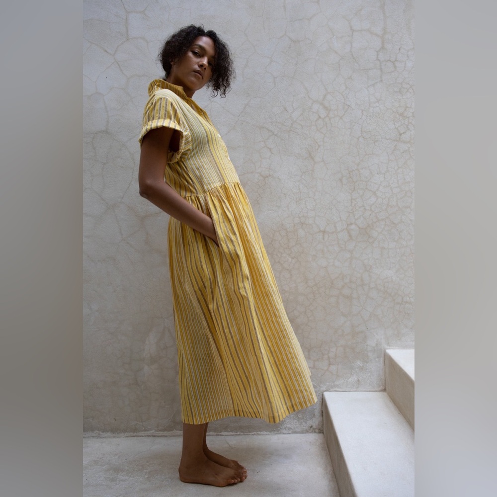 NYMåNE Stockholm shirtdress marigold block print, size S